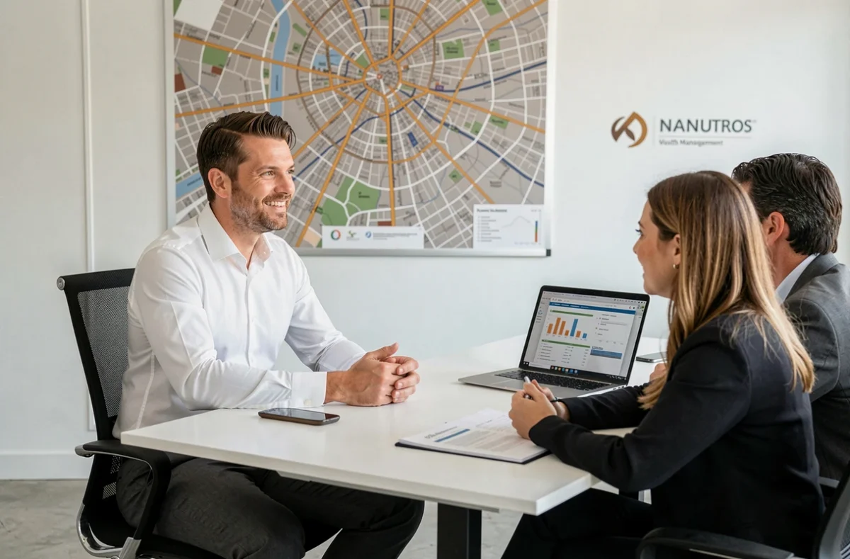 Conseiller Auguste Patrimoine à Nantes en réunion avec des clients pour un investissement locatif