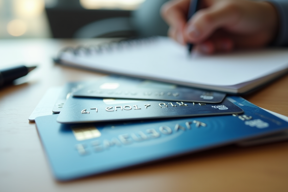 Cartes de crédit American Express et autres sur un bureau en bois