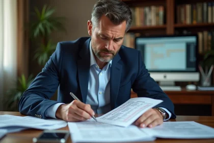 Comptable analysant des documents fiscaux liés aux seuils de TVA en France, article 293 B du CGI