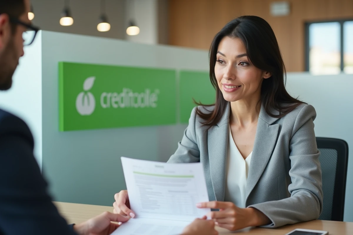 Femme discutant d'un compte à terme avec un conseiller bancaire Crédit Agricole en agence en 2026