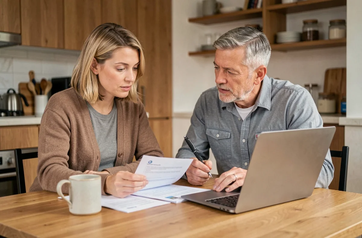 Couple examinant des options d'épargne et de placement sur un ordinateur portable à la maison