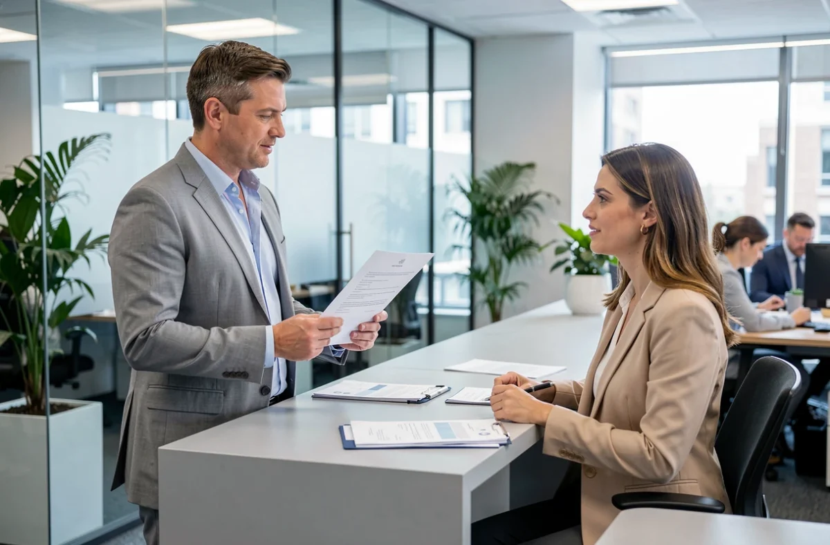 Entretien RH entre un employé et une responsable pour discuter d'un passage à temps partiel et de l'impact sur le salaire net