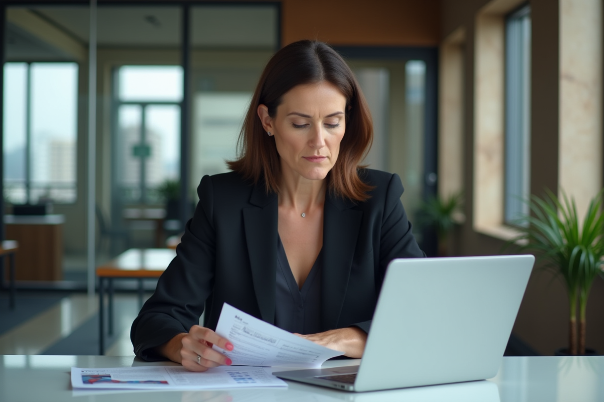 Femme d'affaires concentrée dans un bureau moderne
