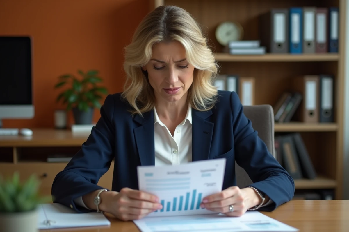 Femme examinant un relevé bancaire à son bureau, illustrant les questions sur le taux du livret A