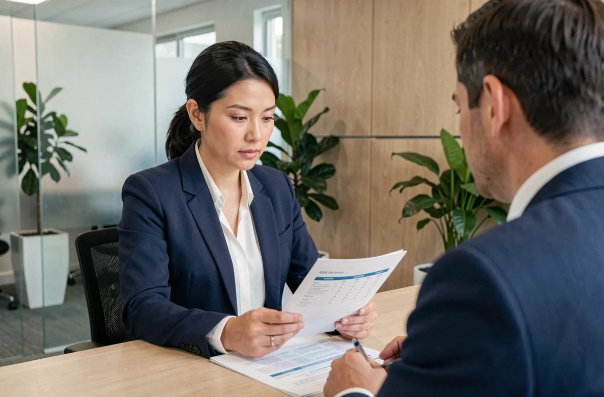 Femme consultant un conseiller financier dans une agence bancaire pour ses solutions d'épargne 2026
