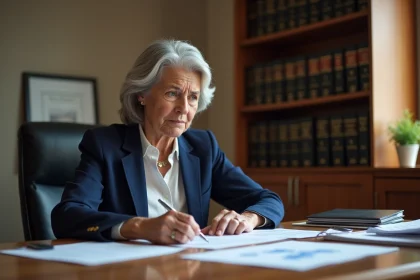 Femme examinant des documents de tutelle et frais de rémunération du tuteur à son bureau