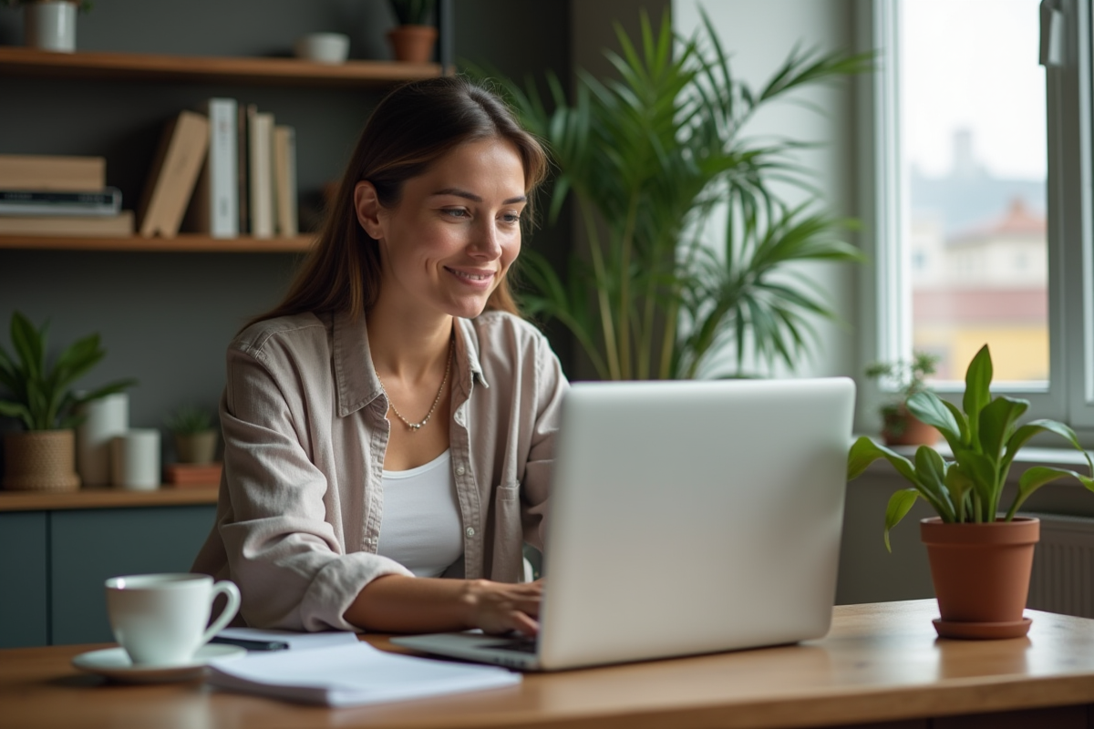 Femme en tenue décontractée compare taux d