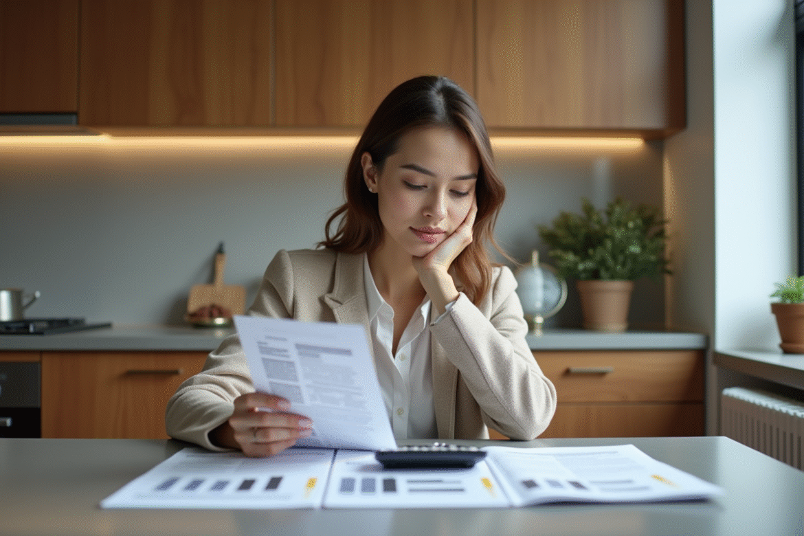 Jeune femme examine des annonces immobilières dans un appartement moderne