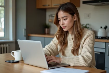 Jeune femme utilisant son ordinateur pour un paiement sécurisé