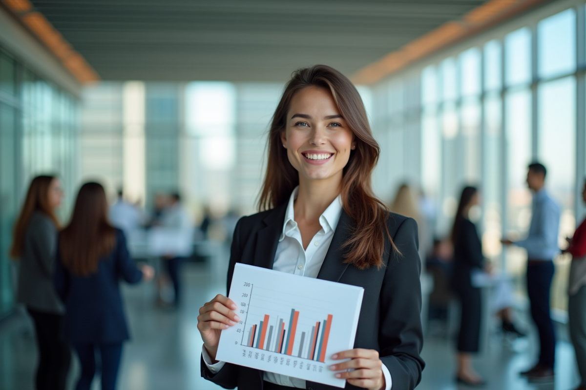 Jeune femme en présentation dans un bureau dynamique