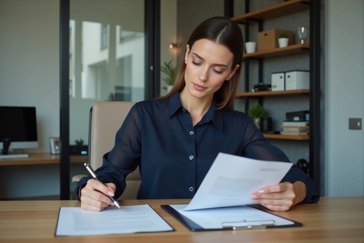 Femme professionnelle signant un contrat au bureau