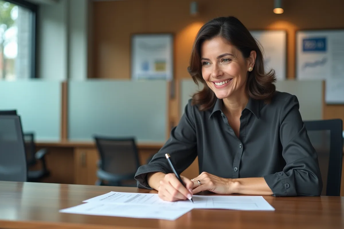 Femme d'âge moyen remplissant un formulaire bancaire