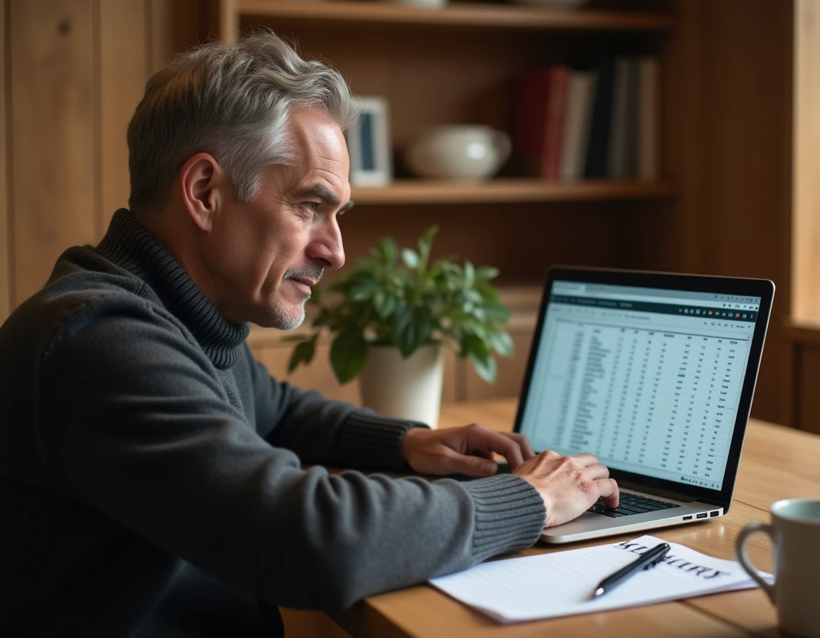 Un homme en télétravail calcule des heures centièmes sur un tableur pour gérer les absences