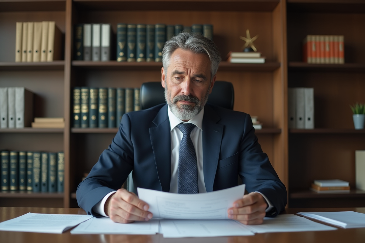Homme d'affaires en costume navy dans une banque moderne