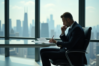 Homme d'affaires en costume dans un bureau moderne