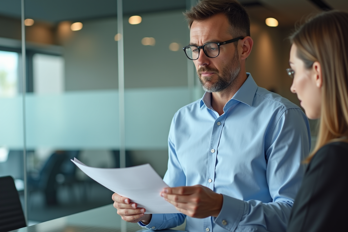 Homme discutant avec un conseiller bancaire dans une agence moderne