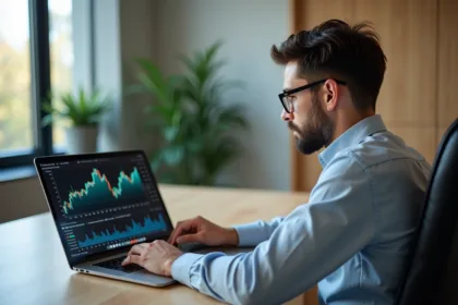 Jeune homme étudiant les graphiques de Shiba Inu crypto
