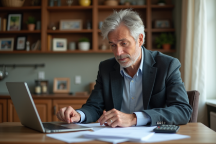 Homme d'âge moyen gérant ses finances à la maison