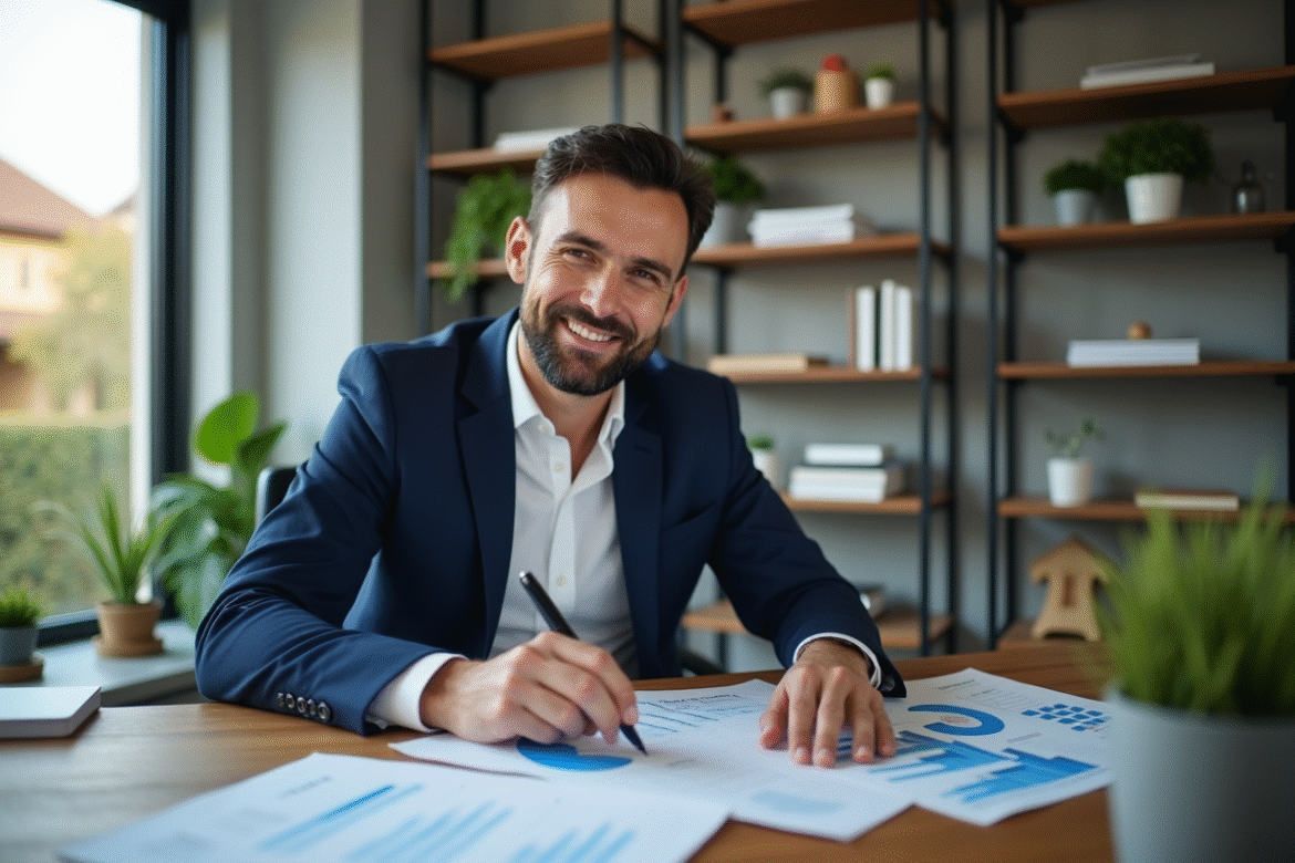 Homme d'affaires en costume dans un bureau moderne