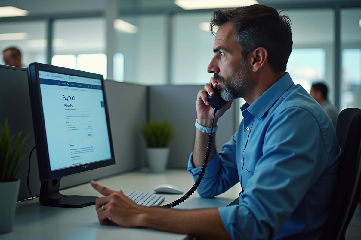 Homme en service client discutant d une dispute PayPal
