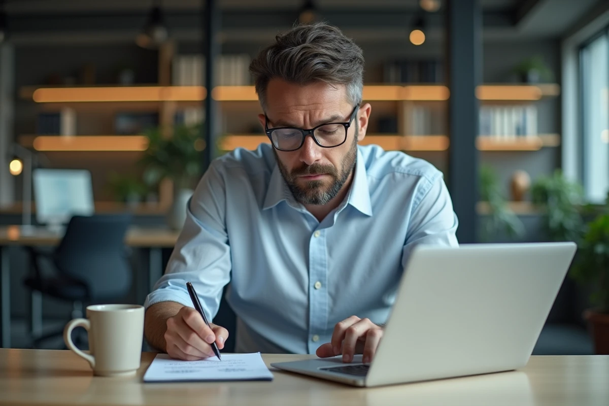 Homme d affaires travaillant sur son ordinateur dans un bureau moderne