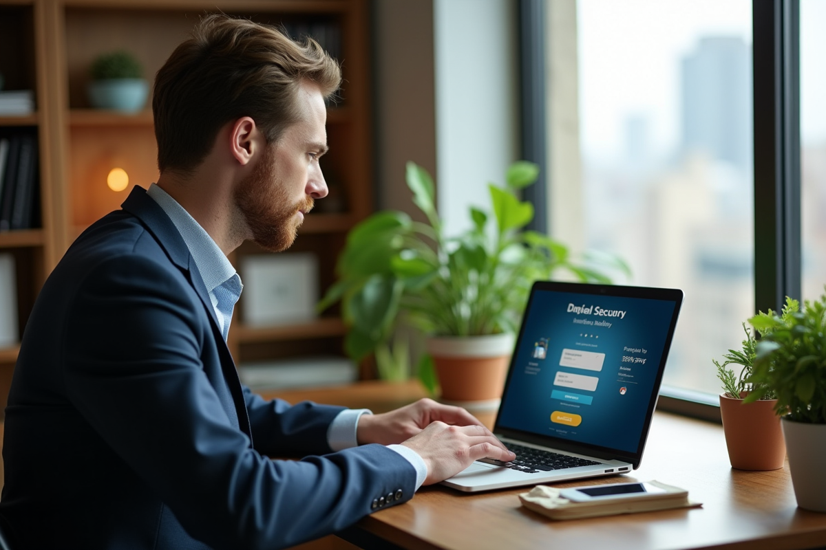 Jeune homme utilisant son ordinateur pour un transfert