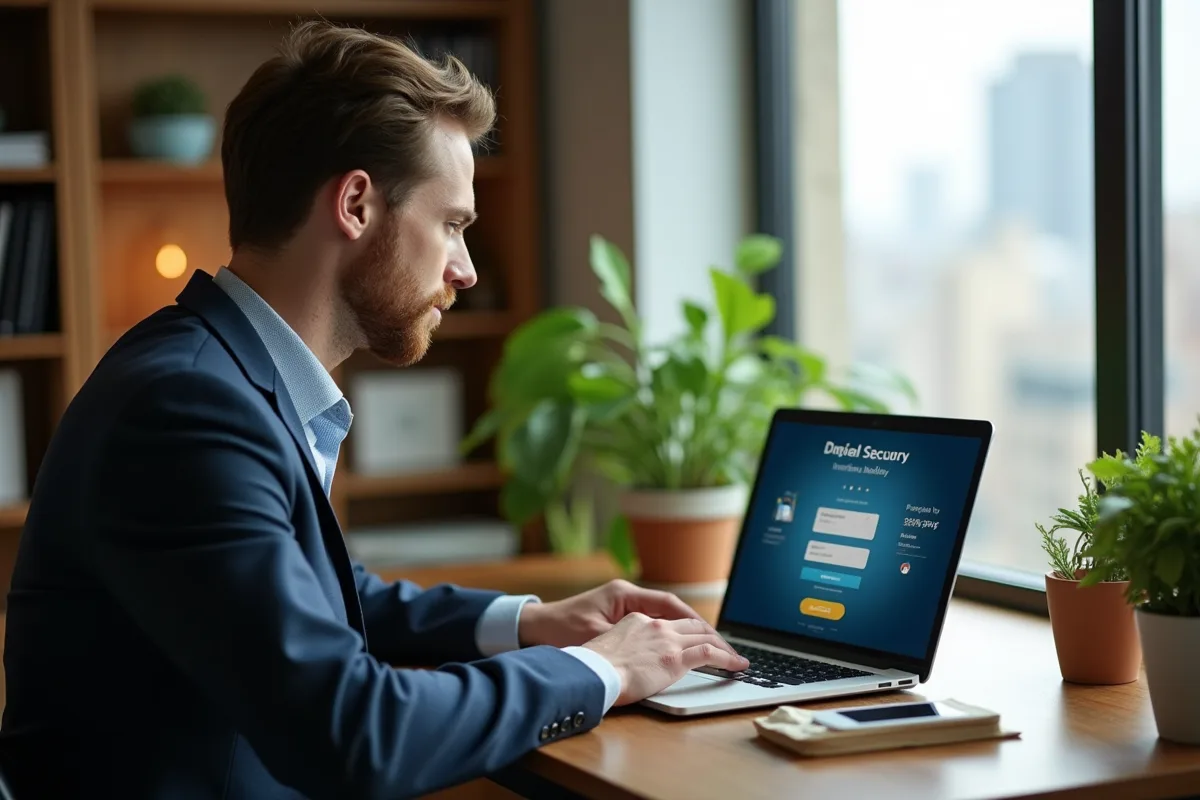 Jeune homme utilisant son ordinateur pour un transfert