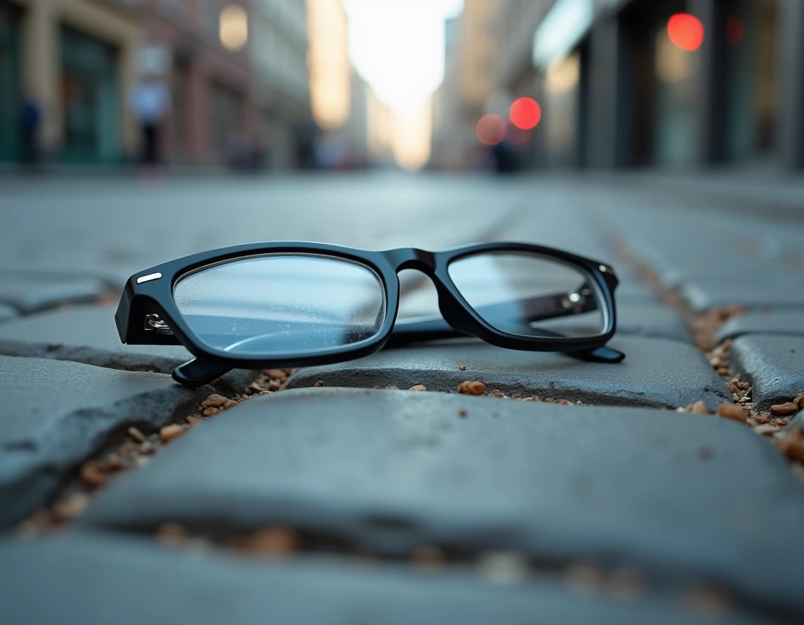 Lunettes de vue perdues sur le trottoir, symbolisant le risque de perte et la couverture par l'assurance habitation