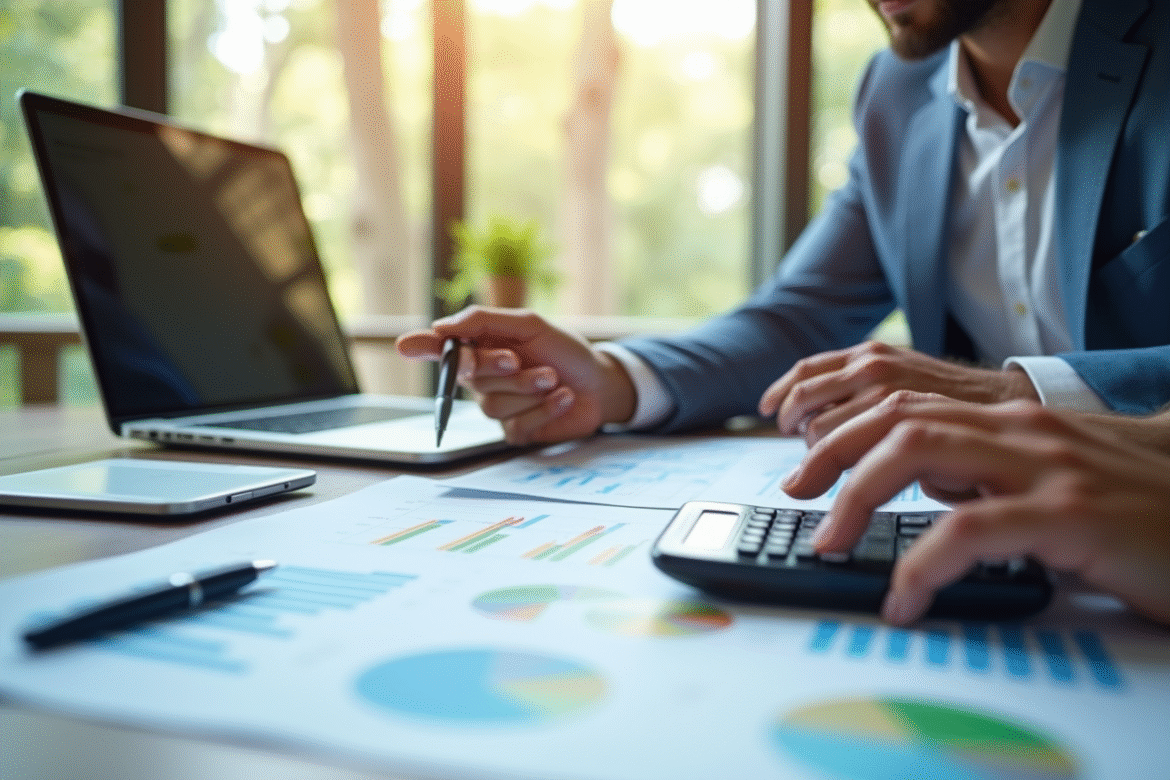 Deux professionnels analysant des graphiques financiers en équipe