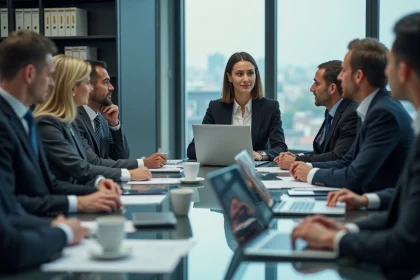 Groupe de professionnels en réunion dans un bureau moderne